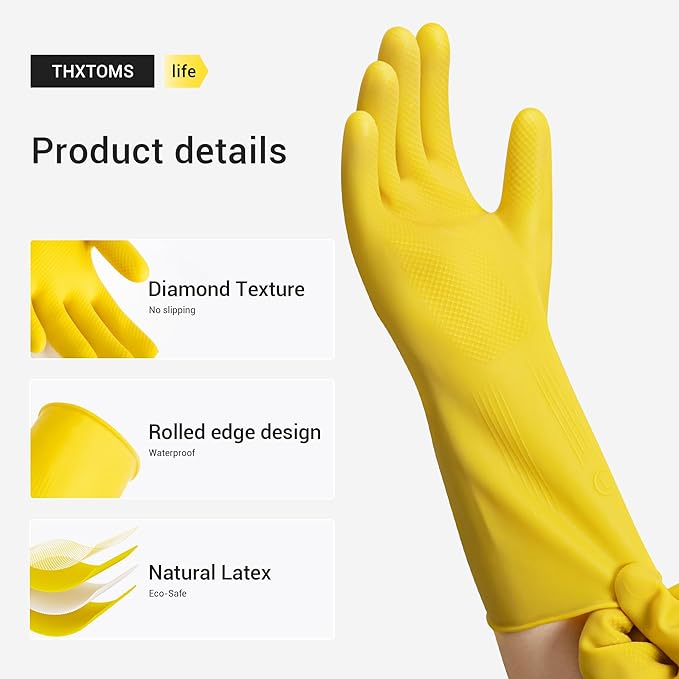6 Pairs Rubber Cleaning Gloves,Reusable Dishwashing Gloves,Household Dish Gloves for Washing,Cleaning,Kitchen,Painting, Gardening, Pet Care,Extra Thickness,Non-Slip,13", 20 Mil, Heavy Duty,M