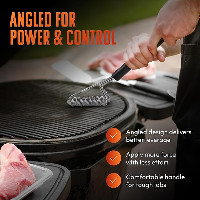 Brushtech Double Helix Safety Flat-Top Griddle Brush - Non-Toxic Grill Cleaning Brush with Stainless Steel Springs - Heavy-Duty BBQ Grill Cleaner, Great Gifts for Him, Made in USA