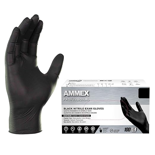 AMMEX Black Nitrile Exam Gloves, Box of 100, 3 Mil, Size Large, Latex Free, Powder Free, Textured, Disposable, Non-Sterile, Food Safe, ABNPF46100BX