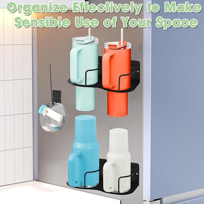 Magnetic Stanley Cup Holder for Refrigerator - with a Lid Holder for Stanley Cups, Nonpareil and Coffee Mugs for Refrigerator, Coffee Maker, Kitchen and Cabinets 2 Pack