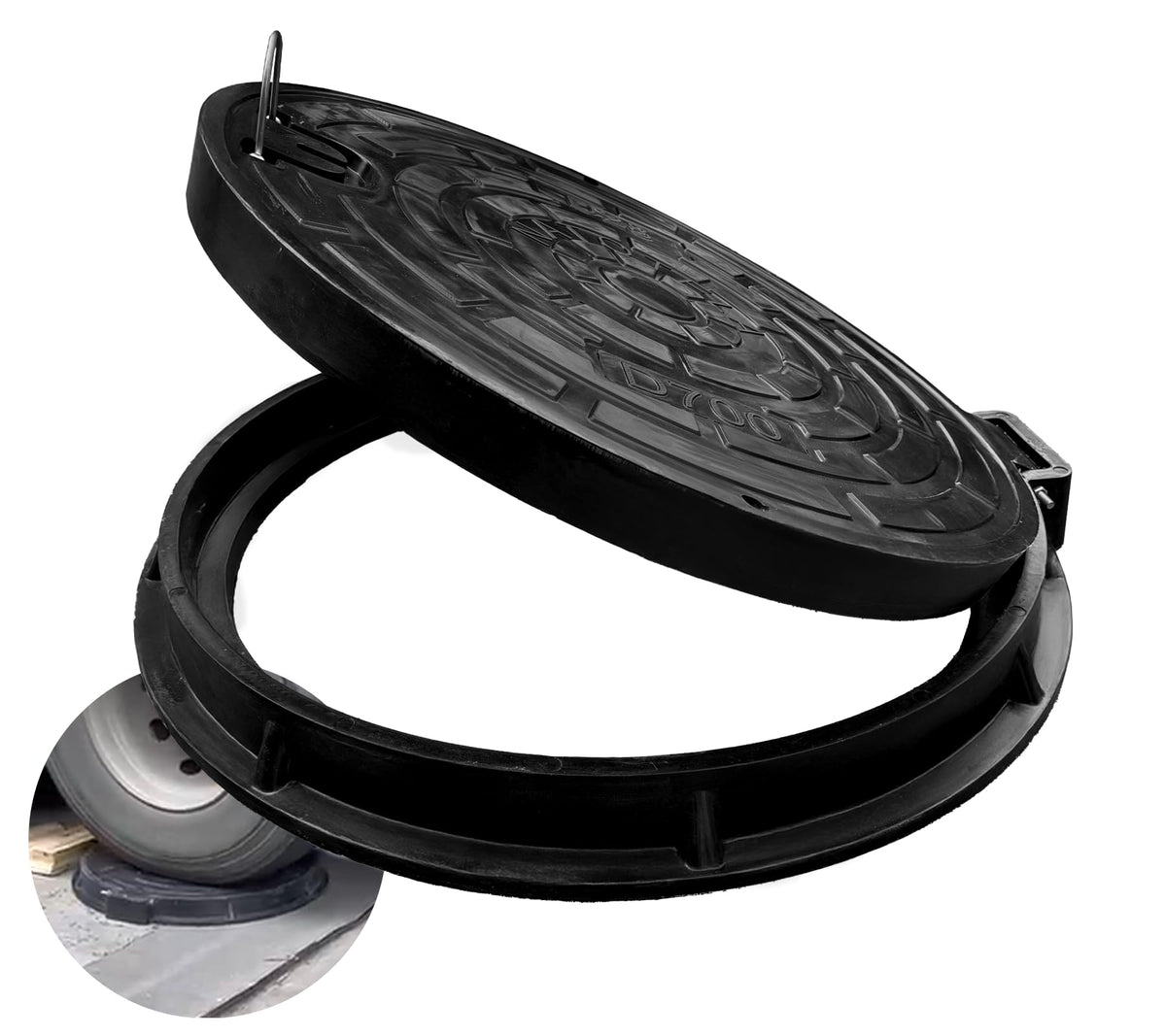 32in Hinged Driveway Fiberglass SMC Manhole Cover and Frame - Image 1