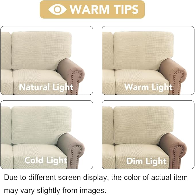 H.VERSAILTEX Multi-Pieces Couch Covers for 3 Cushion Sofa High Stretch Couch Cushion Covers Jacquard Textured Twill Fabric(3 Seat Covers Plus 3 Back Cushion Covers, Natural)
