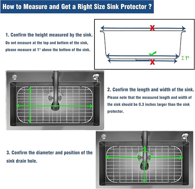 Stainless Steel Sink Protector 28-3/8" x 14-3/16" with Rear Drain, Metal Sink Rack for Bottom of Sink, Kitchen Sink Grate and Sink Protectors with Sink Strainer (28-3/8" x 14-3/16" - Rear Drain)