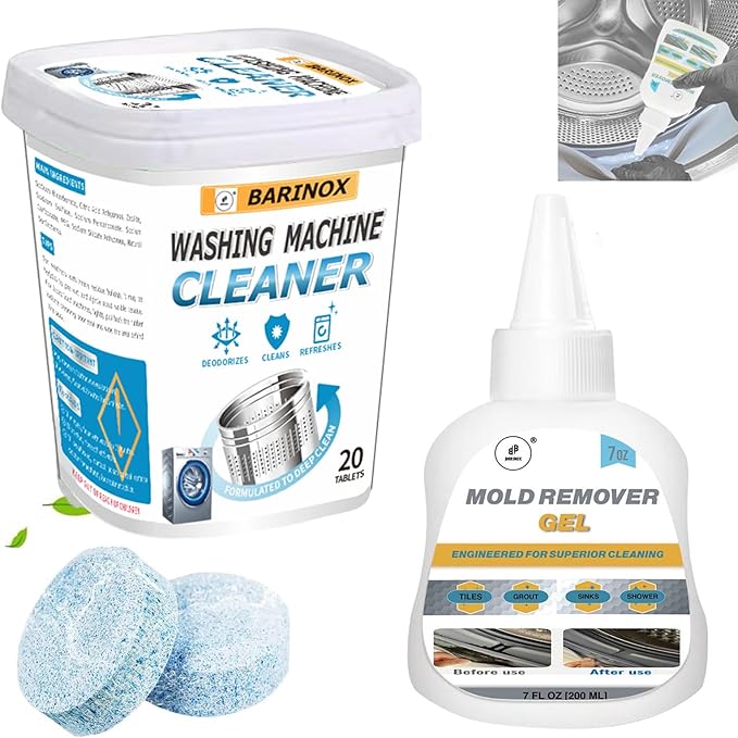 Washing Machine Cleaner Tablets & Mold Remover Gel Bundle, 20 Pack + 7oz