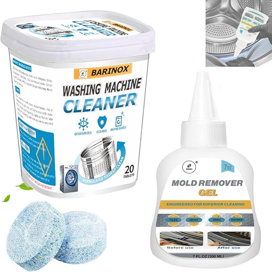 Washing Machine Cleaner Tablets & Mold Remover Gel Bundle, 20 Pack + 7oz