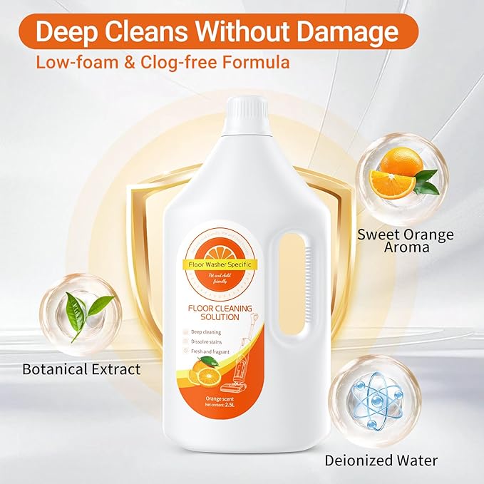 Floor Cleaner Compatible with Tineco Cleaning Solution, Suitable with All Robotic Vacuum Mop and Cordless Wet/Dry Vacuum Mop Cleaner, Multi-Surface Deodorizing & Cleaning Solution (2.5 L, Orange)