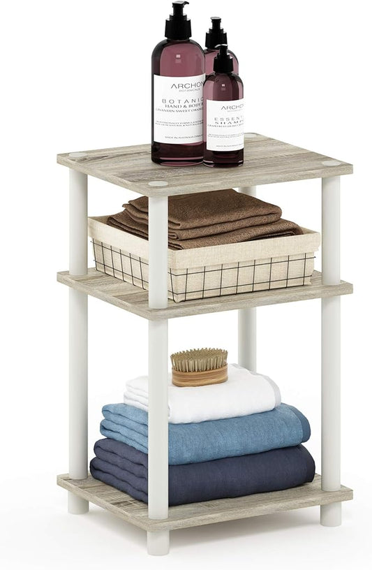 Furinno JUST Side Table, 3-Tier End Table, Open Shelves Night Stand, Bedside Table, Toolless Assembly, for Living Room, Bedroom, Bathroom, Sonoma Oak