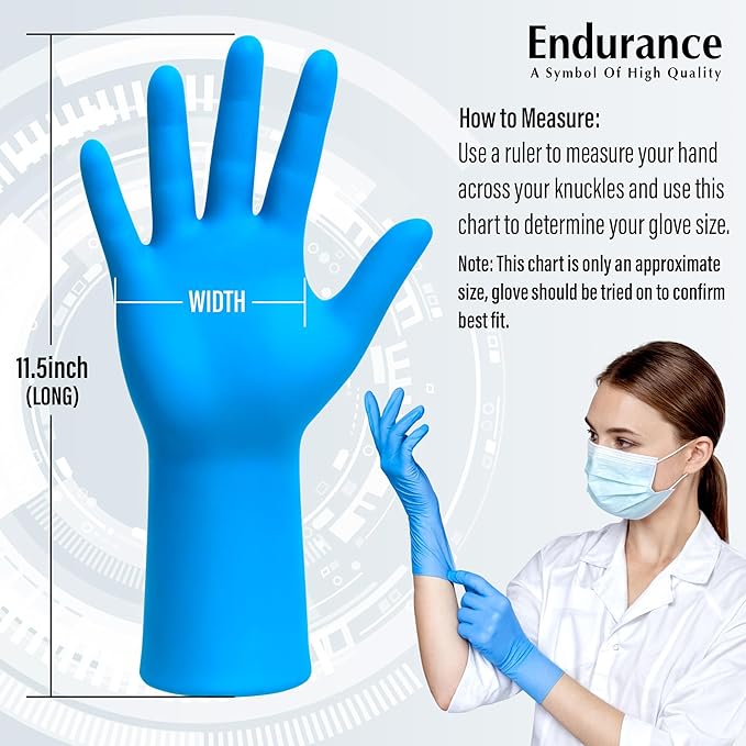 Saf-Care Endurance Blue Nitrile Gloves – 8 Mil Heavy-Duty Disposable Gloves, Powder & Latex-Free, Low Derma, and Non-Sterile