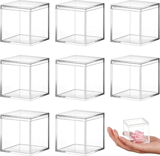 Blulu 8 Pcs Clear Acrylic Box with Lid Plastic Jewelry Mini Storage Box Mini Cube Containers for Candy and Tiny Jewelry Easter Party Favor(2.2 x 2.2 x 2.2 Inch,Classic Style)