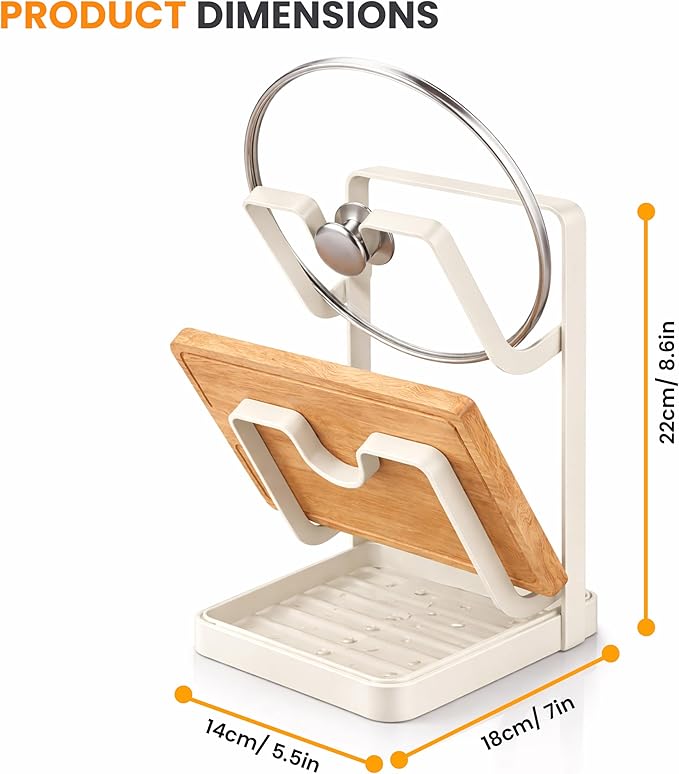 Pot Lid Holder with Removable Drip Tray, Multifunctional Double Layer Heavy Duty Pot Lid Organizer for Countertop, Kitchen Pot Lid Storage Rack for Covers, Cutting Boards, Utensils