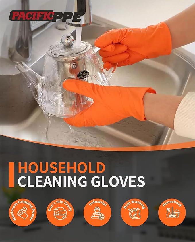 PACIFIC PPE 8 Mil Heavy-Duty Strength Nitrile Gloves, Chemical Resistant, Diamond Texture Industrial Disposable Gloves, Orange, 100PCs, X-Large