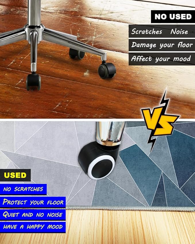 Office Chair Mat for Hardwood Floor,55"*35" Under Desk Mat, Computer Chair Rug,Anti-Slip Floor Protector for Low-Pile Carpet Home Office Blue Grey