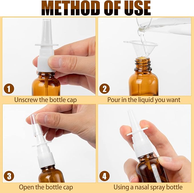 10 Pcs Nasal Spray Bottle, 30ML/1oz 6 Pcs Glass Nose Spray Bottle Empty, Fine Mist Sprayers Atomizers with 2 Funnels and 2 Labels