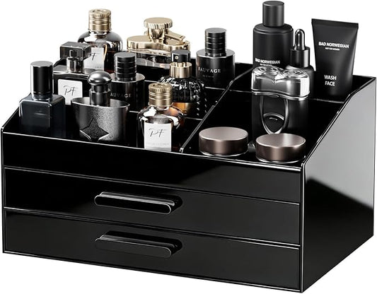 ProCase Cologne Organizer for Men with Drawer, Acrylic Perfume Holder & Bathroom Countertop Organizer for Men & Women, Dresser Vanity Storage for Cologne, Perfume and Skincare -2 Layer