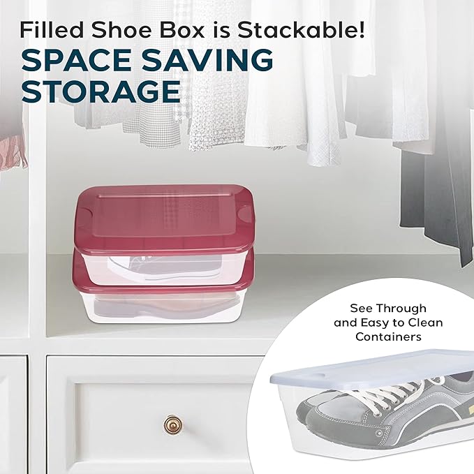 DecorRack Clear Plastic Storage Containers, 6 Quart Shoe Boxes, Stackable, Perfect for Toy Storage, Cat and Dog Food Container, Grey (6 Pack)