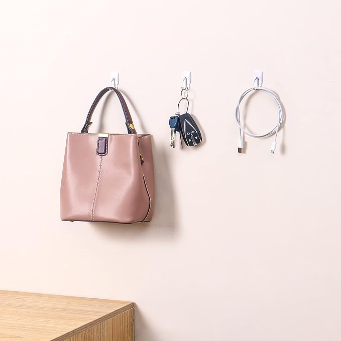 20 Small Hooks+40 Removable Strips, White Wire Hanger Hooks, Heavy Duty with Adhesive Strips, Damage-Free Utility Hooks, No Tools Wall Hook for Hanging, Value Pack