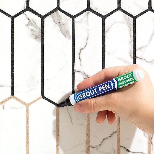 Grout Pen Tile Paint Marker: Black 2 Pack with Extra Tips (Narrow, 5mm) & Large Black (Wide, 15mm Tip) - Waterproof Grout Colorant and Sealer Pen to Renew, Repair, and Refresh Tile Grout