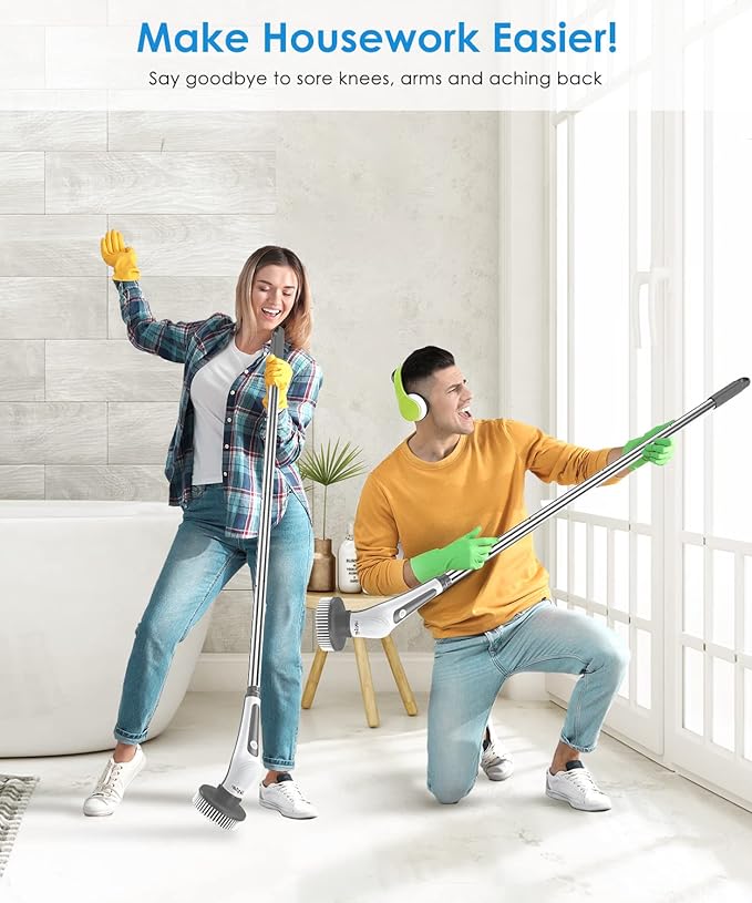 Electric Spin Scrubber, 10 in 1 Airpher Cordless Cleaning Brush IPX8 with 9 Replaceable Brush Heads and 4 Tier Removable Handle, Power Shower Scrubber for Bathroom, Tub, Tile, Floor, Kitchen, Window