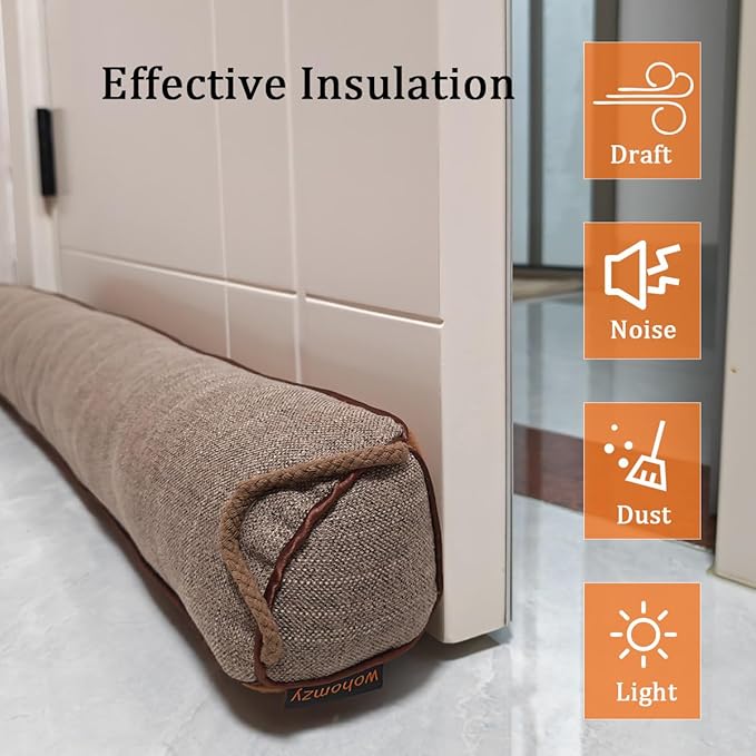 34 Inch Under Door Draft Stopper, Blocks Hot Cold Air Wind from Door and Window Bottom,Weather Seal, Reduce Noise Light,Triangular, Coffee