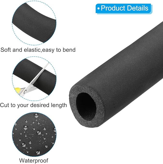 PATIKIL 66.9"L x 1"ID x 0.4"T Pipe Insulation Foam Tube, Water Pipe Insulation Tubing Heat Preservation for Plumbing Water AC Pipe Sprinkler Spigot, Black