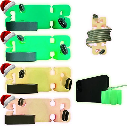 GlowBrick Stocking Stuffers for Adults Cord Management Weighted Cord Holder Cable Wrap Phone Stand - Glow-in-The-Dark Gadget Organizer for Nightstand. Gift for Men, Silicone. 4pk Assorted Glow