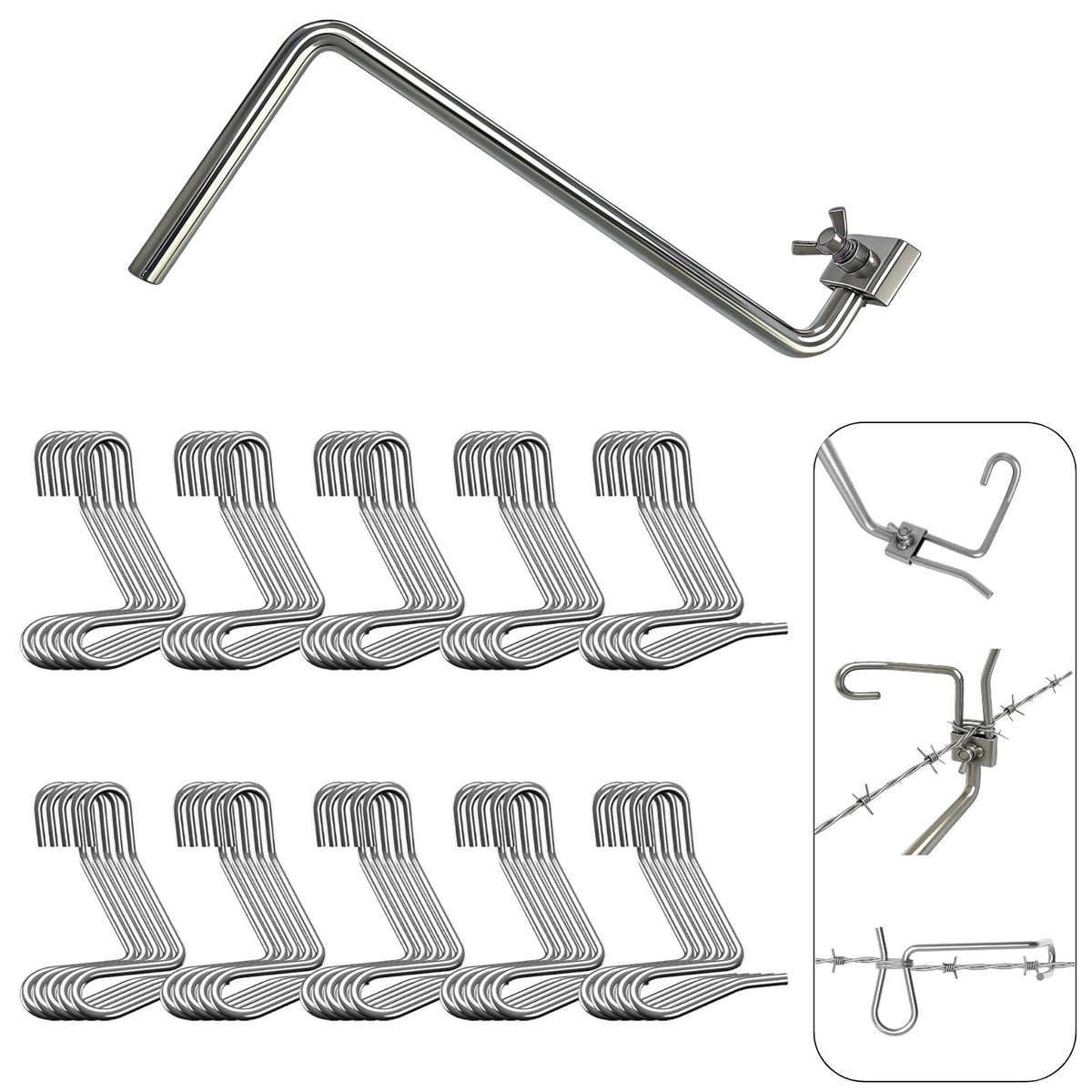 Fence Wire Tightener Kit, 50-Pack 1/4 in. Clips with 1 Tightening - Image 1