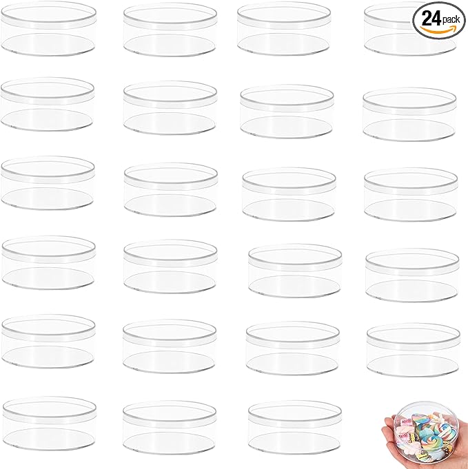 KissYou Round Acrylic Box with Lid Small Clear Display Boxes 24 Packs Wedding Birthday Easter Party Favor Jewelry Storage Box