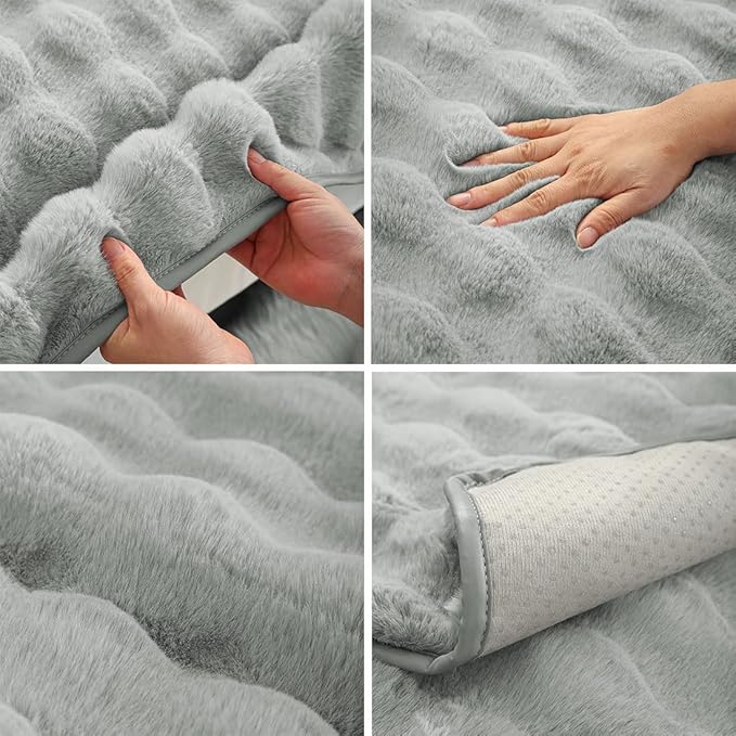 Soft Warm Faux Fur Couch Sofa Cover Thick Shaggy Fuzzy Sectional Couch Cover Non-Slip Solid Color Plush Sofa Slipcover Furniture Protector for Kids, Pets (Light Grey,36"x94")