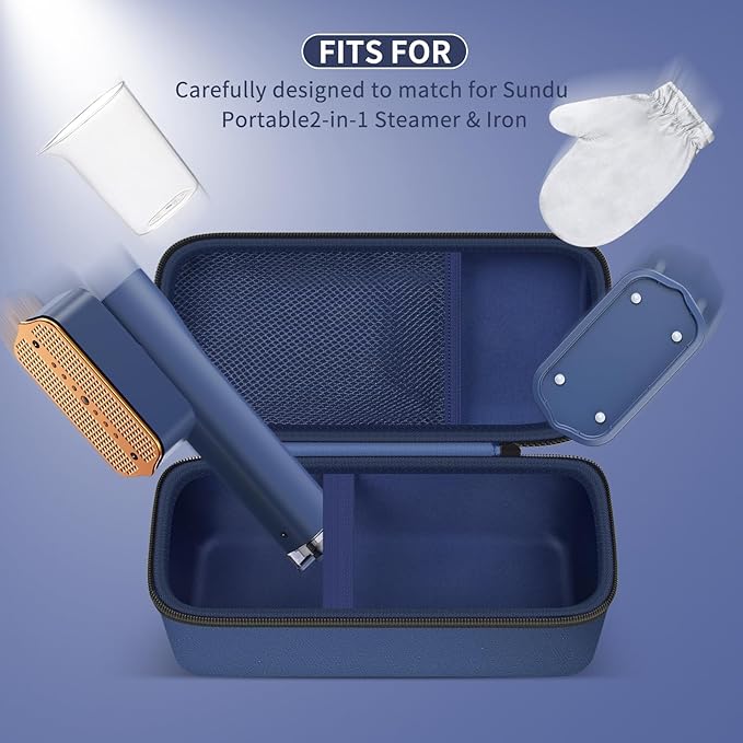 GWCASE Travel Steamer and Iron Carrying Case, Fits for DRFLASH/for Nesugar and Most Portable 2-in-1 Models Up to 10.25"x5"x4", Mesh Pocket for Accessories, Home & Travel Use (Blue-Case Only)