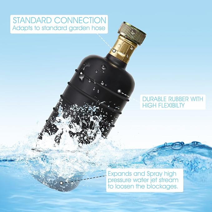 Drain Cleaning Bladder Unclogger Main Drain&Sewer Line,Water-Powered Clog Cleaner Fits 4 to 6 Inch Pipes Includes Bathroom,Swimming Pool,Basement,Bathtub,Kitchen Sink