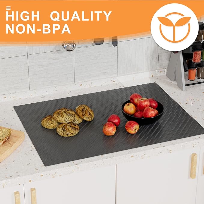 FLPMIX Cabinet Drawer Shelf Liner: Waterproof Non-Adhesive Kitchen Cabinets Liners - Easy to Cut EVA Bathroom Drawer Mat for Cupboard Pantry Shelves 12" W x 120" L Black