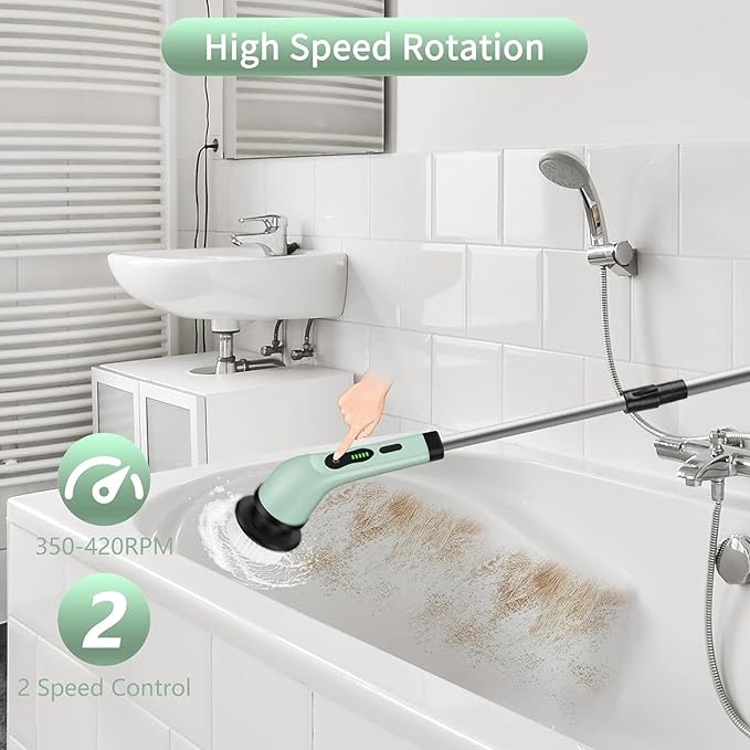 Electric Spin Scrubber, Waterproofing Cordless Cleanings Brush Scrubber for Home, 9 Replaceable Brush Heads for Bathroom Shower Bathtub Glass Car for Bathtub Window