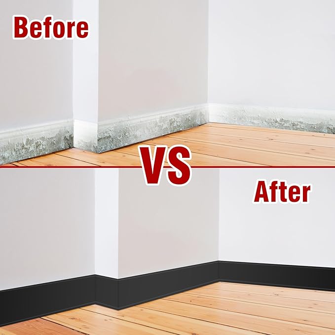 Vinyl Baseboard Molding Trim 3 Inch x 20 Feet Peel and Stick Baseboard Trim Flexible PVC Cove Base Moulding Self-Adhesive Trim for Garage Bathroom Cabinet Floor Walls, Black