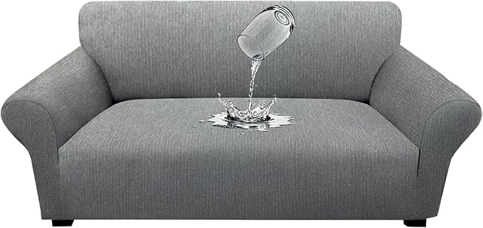 Waterproof Stretch Loveseat Cover - Non-Slip Sofa Slipcover with Elastic Bottom, Washable Leakproof Furniture Protector for Kids, Pets (Loveseat, Light Gray)