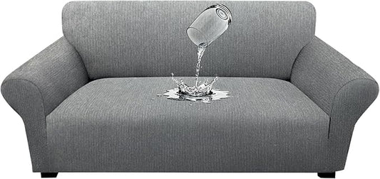 Waterproof Stretch Loveseat Cover - Non-Slip Sofa Slipcover with Elastic Bottom, Washable Leakproof Furniture Protector for Kids, Pets (Loveseat, Light Gray)