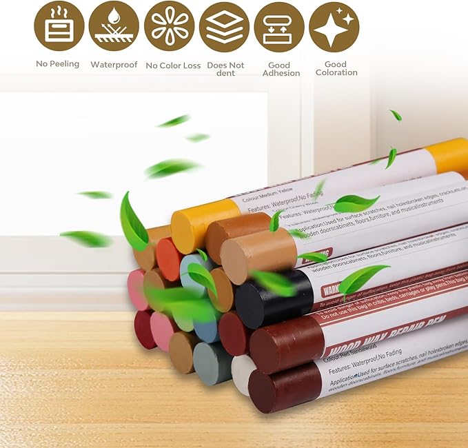 Wood Filler Sticks, 20 Colors Wood Repair Wax Crayons with Scraper, Wood Touch Up Markers for Repairing Scratches, Cracks, Holes in Cabinets, Floors, Tables and Doors[Color Series]