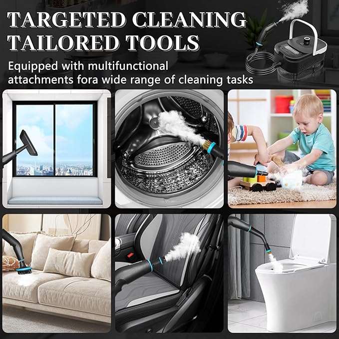 Steam Cleaner, Steamer for Cleaning, 2500W Pressurized Steam Cleaner with 12 Attachments, Portable Steamer Cleaner for Home Car Kitchen Bathroom Furniture Tile Grout (White)