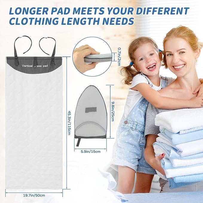 Over The Door Press Pad, Vertical Mounted Clothes Steamer Shield with Protective Glove, Heatproof Mat for Handheld Garment Care Tools, Gray and White