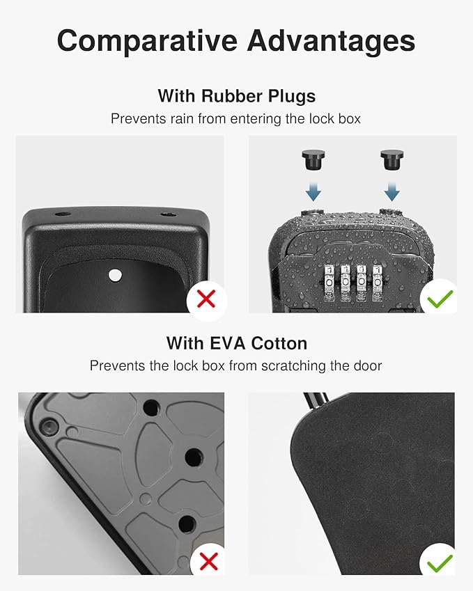 Puroma Lock Box, Key Lock Box Wall Mount & Portable Combination Lockbox with Resettable Code, Security Lockbox for Outside House Keys, Apartment Realtors Spare Keys Storage (1 Pack, Pure Black)