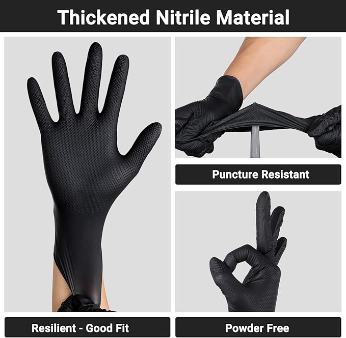 Black Nitrile Gloves Medium - 100 PCS Heavy Duty Disposable 10 Mil Nitrile Gloves for Cooking, Washing Dishes, Gardening, Cleaning, Painting, Mechanics Chemical Resistant & Oil Resistant