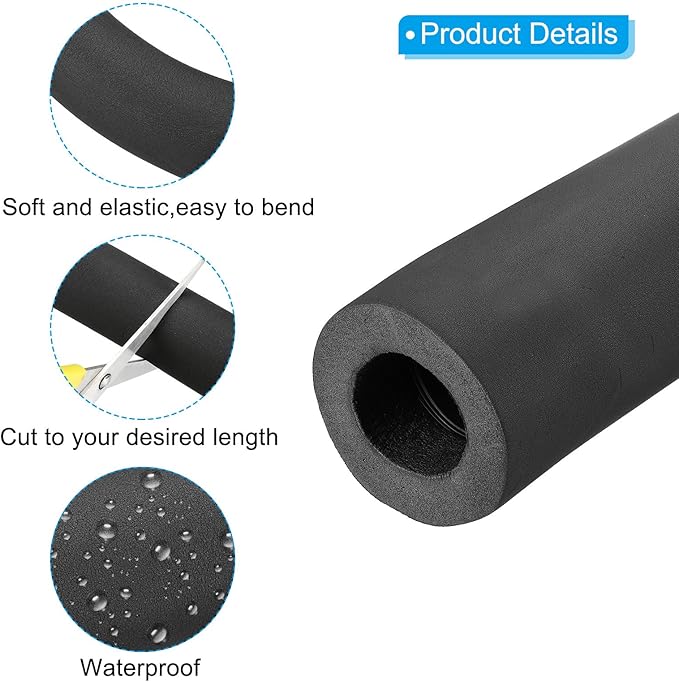 PATIKIL 74.8" L x 3" ID x 1.2" T Pipe Insulation Foam Tube, Water Pipe Insulation Tubing Heat Preservation for Plumbing Water AC Pipe Sprinkler Spigot, Black