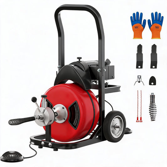 370W Electric Drain Cleaning Machine, 100FT x 1/2" Sewer Snake - Image 1