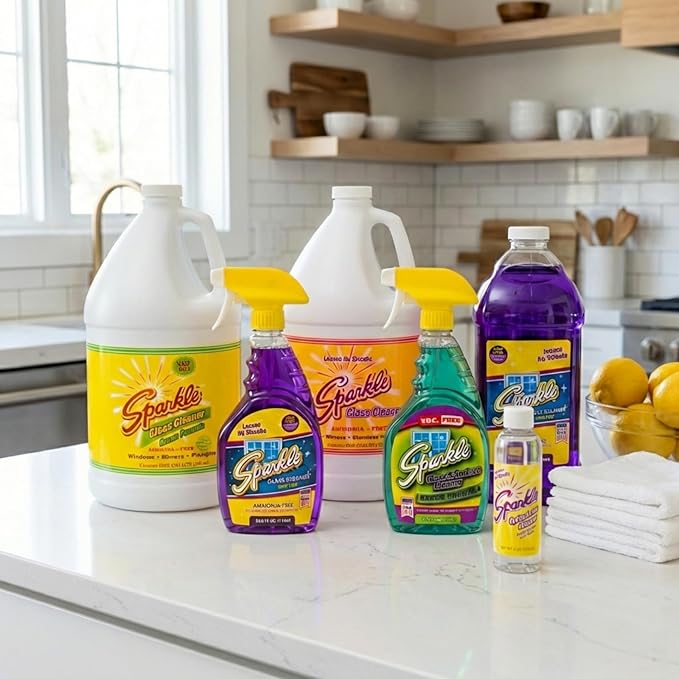 Sparkle Glass Cleaner 1 Spray Bottle 33.8 And 1 Refill 33.8, Ammonia-Free Original Formula Heavy Duty Glass Cleaner, Leaves No Streaks (67.6 Fl Oz,Pack of 6)