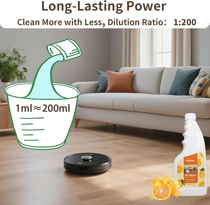 Concentrate Floor Cleaner for All Robot Vaccum and Mop, Wet Dry Vacuums, for Roborock, Tineco, Dreame, Ecovacs, iRobot, Narwal, Shark, Bissell Mops, 16.9 FL.oz, Dilution Ratio 1:200, Orange Scent