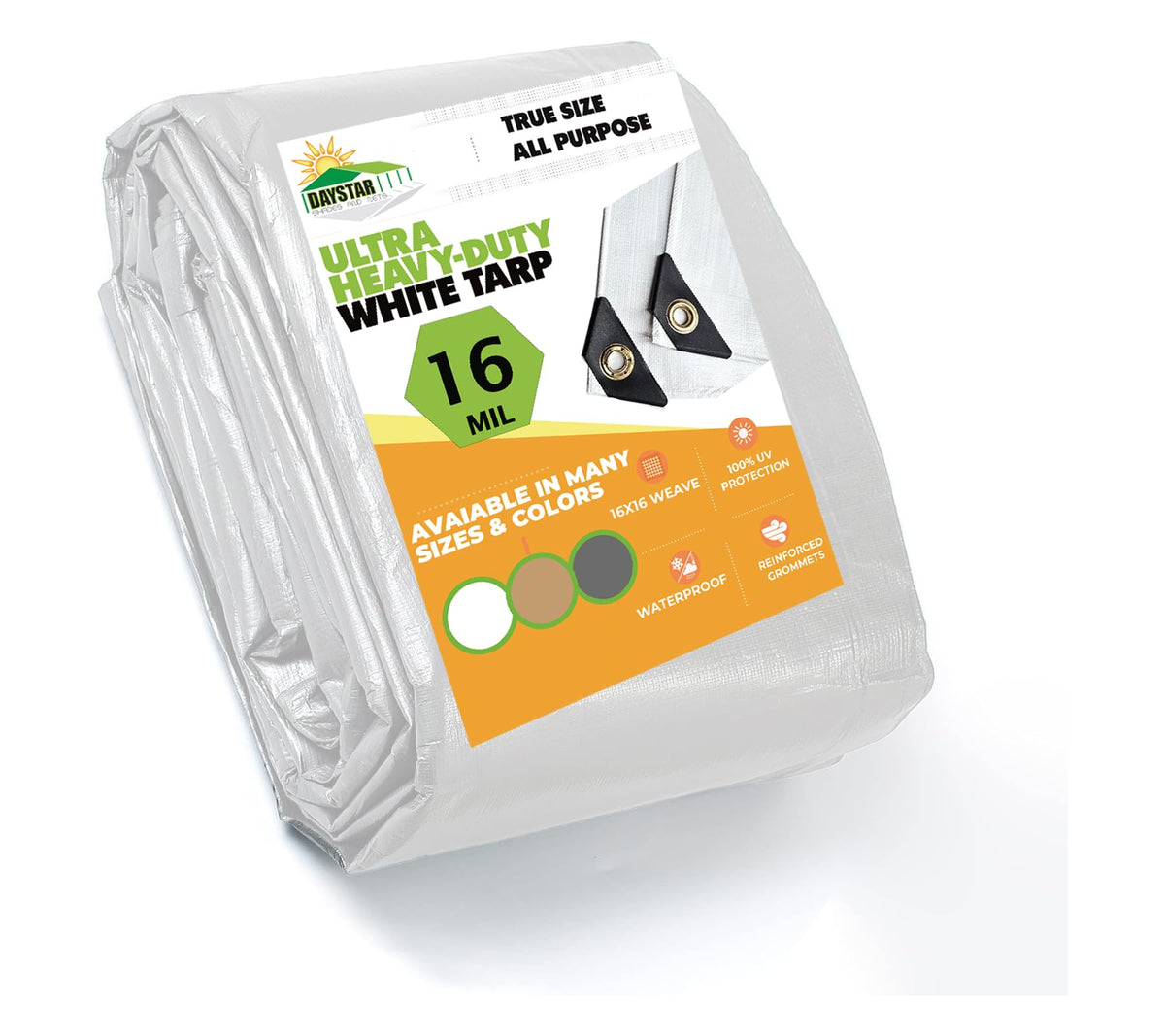 16 MIL Thick Ultra Heavy Duty White Tarp 8' x 8' (True Size) 3ply - Image 1