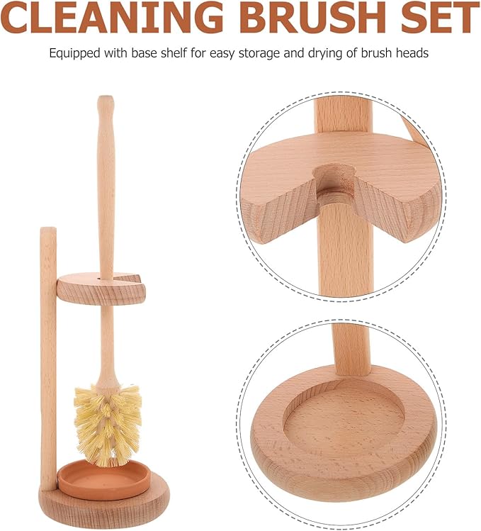 Wakauto Toilet Bowl Brush and Holder Set with Ceramic Beech Wood Base, Sisal Fiber Scrub Brush for Bathroom Cleaning, Sturdy Household Toilet Scrubber for Home and Dorm Use