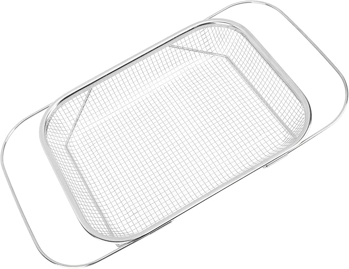 JTLB Over The Sink Colander Strainer Basket Stainless Steel for Kitchen Sink with Handles Fine Mesh Expandable Kitchen Essentials Rectangle (Silver)