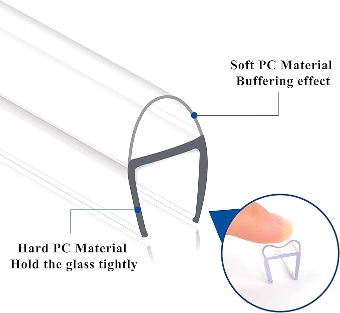 Glass Shower Door Seal Strip, 4 Pack x 39" U for 3/8 Inch Glass Sliding Frameless Shower Door Side Seal, Vertical Shower Door Seal, Ultra Clear Polycarbonate Door Sweep Stop Shower Leaks