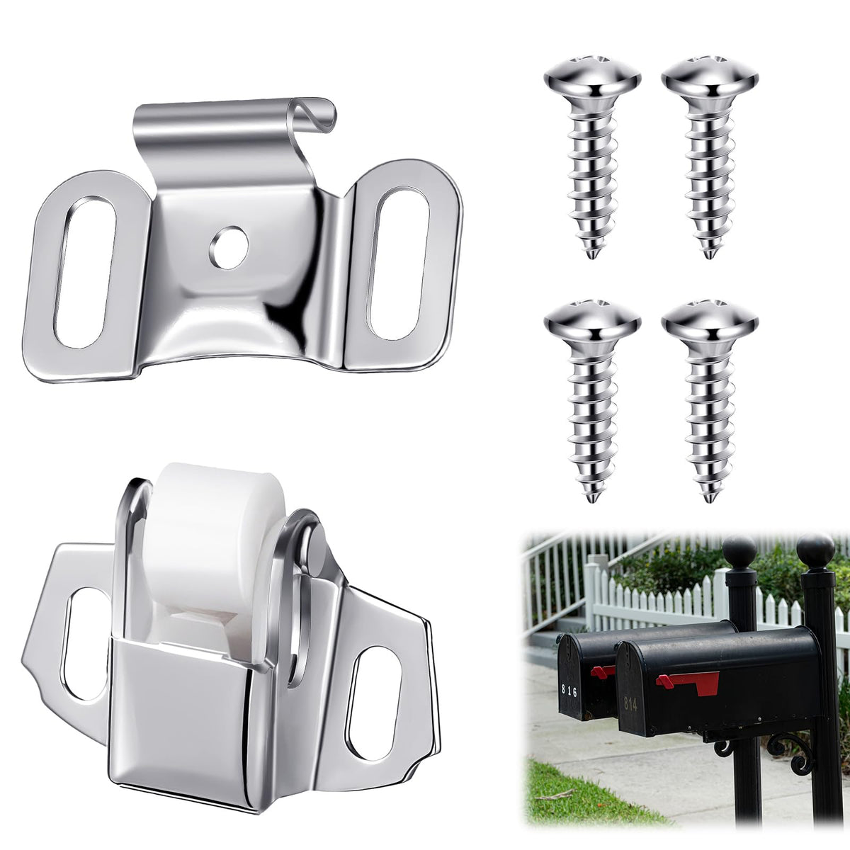 1 Set Mailbox Replacement Roller Catch Latch with Screws - Image 1