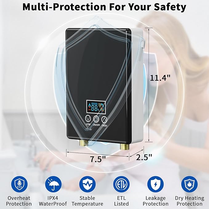 Tankless Electric Water Heater,110V 5500W Under Sink Instant Water Heater with Digital Display Touch Screen&Remote Control On-Demand for Point Of Use for Kitchen,Laundry,RVs